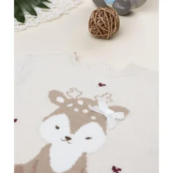 Jersey de niña beige con cervatillo bordado
