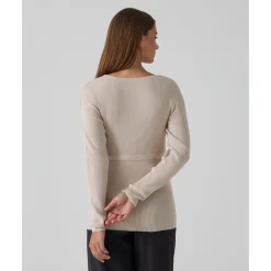 Jersey premamá beige de punto canalé con cordón ajustable