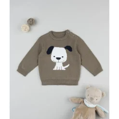 Jersey tricot bebé marrón con perrito