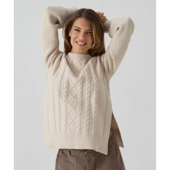 Jersey tricot premamá beige con textura trenzada