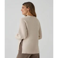 Jersey tricot premamá beige con textura trenzada
