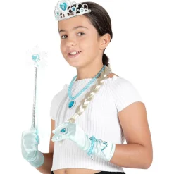 Kit de Disfraz Princesa Hielo: Corona y Accesorios Azul Plata XS ㅤ