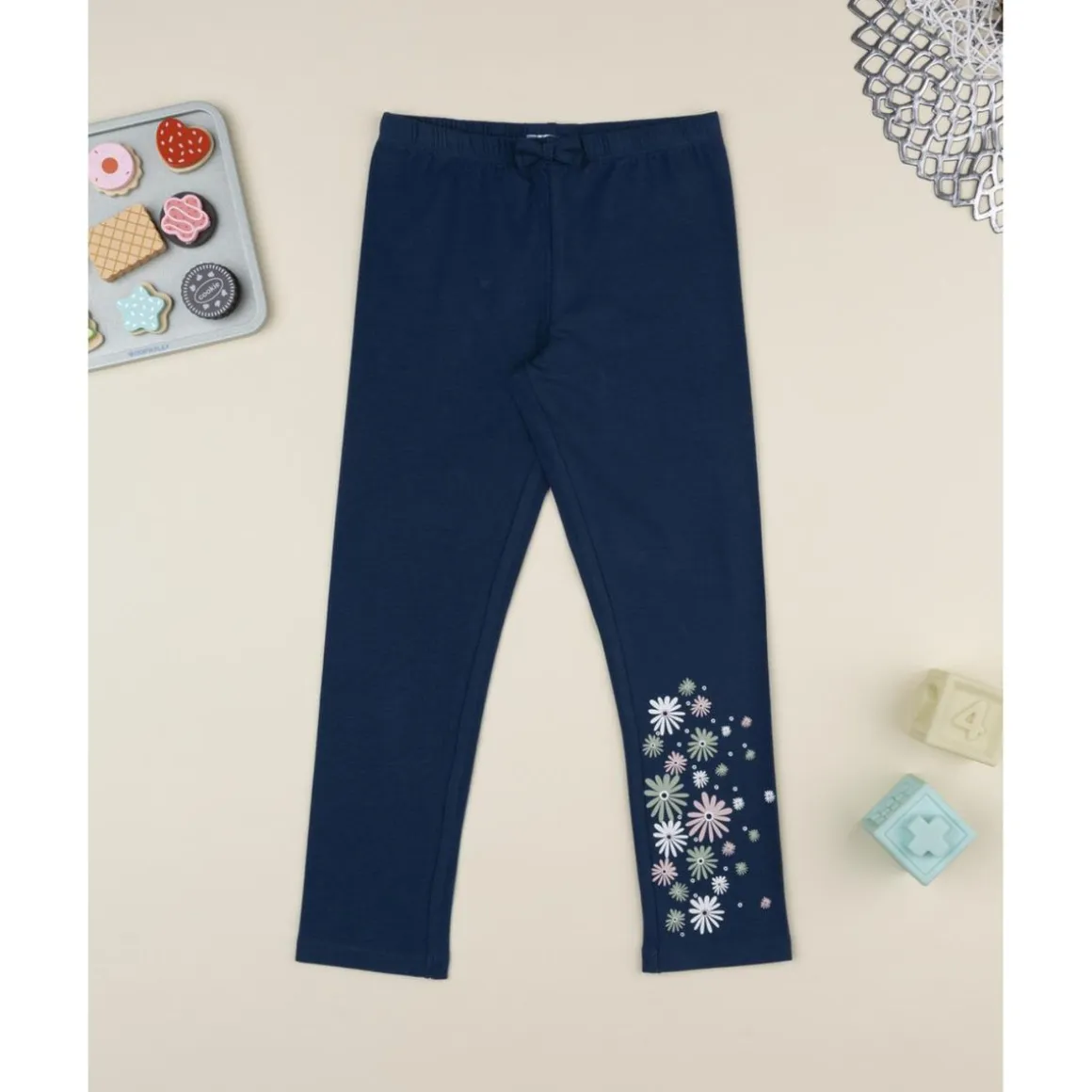 Leggings azul niña con flores