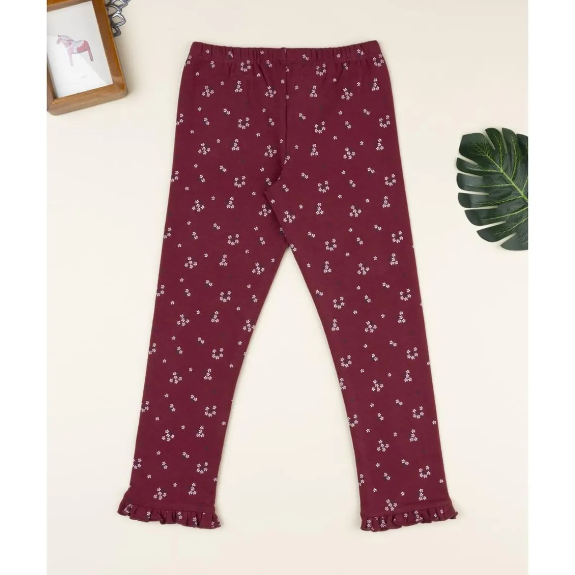 Leggings burdeos de niña con flores