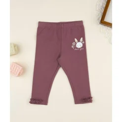 Leggings de niña rosa con bordado de conejito