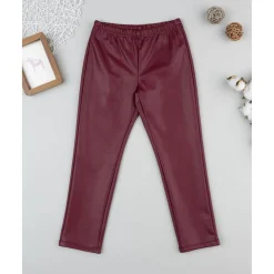 Leggings efecto piel burdeos para niña