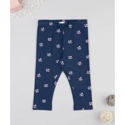 Leggings niña azul con flores y lazo