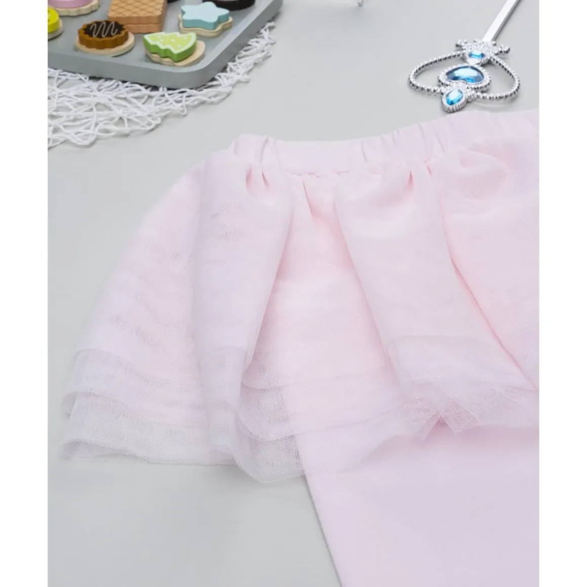 Leggings rosa de niña con falda de tul