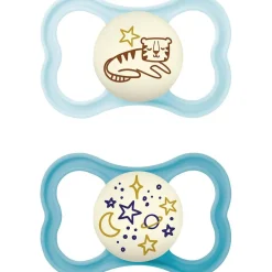Mam - Pack 2 chupetes Supreme Night silicona mate +6 meses azul