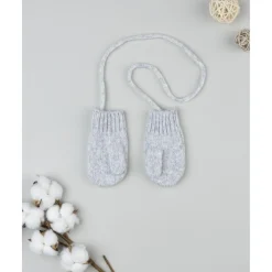 Manoplas tricot grises con hilo metalizado para niña