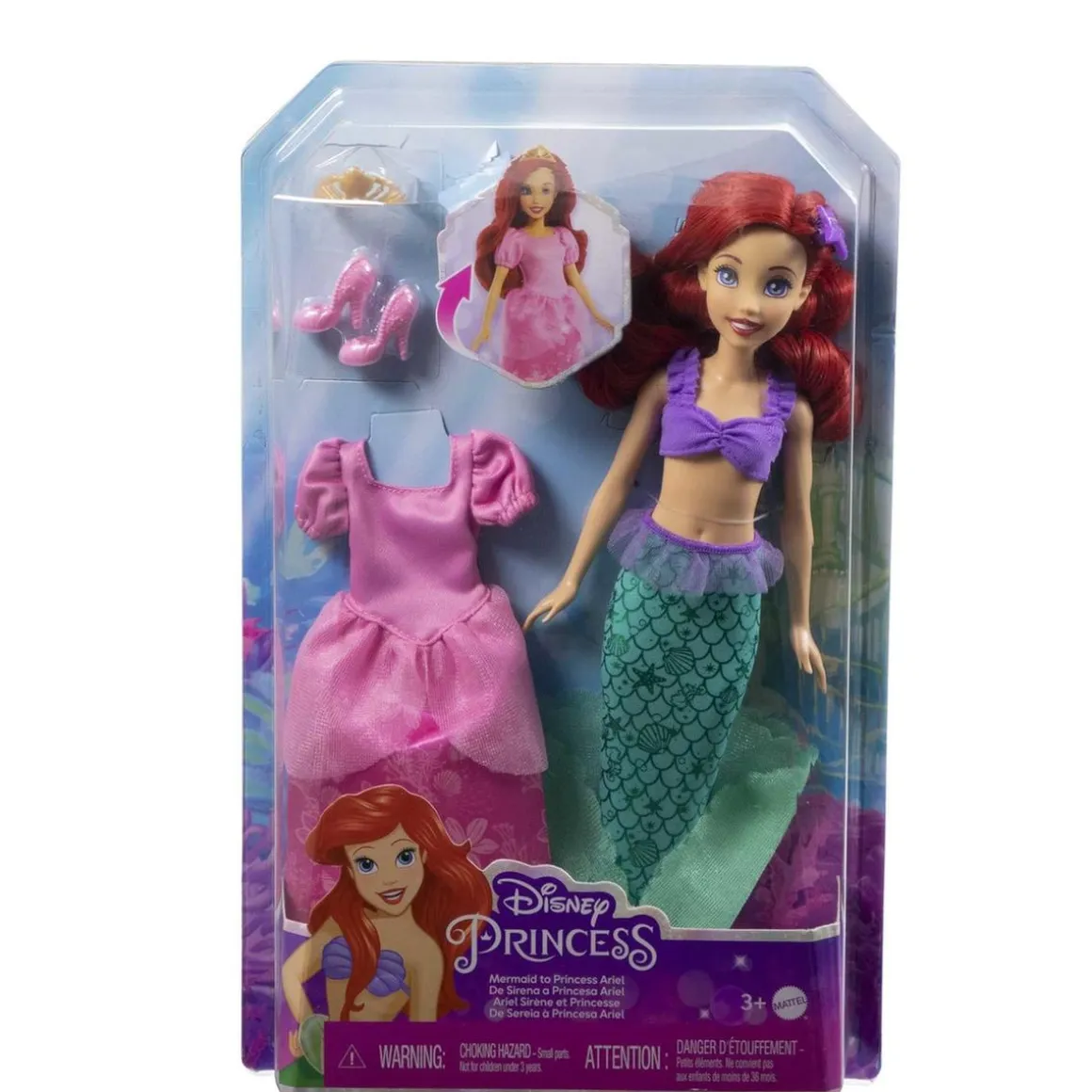 Mattel - Muñeca sirena a princesa Ariel Disney ㅤ