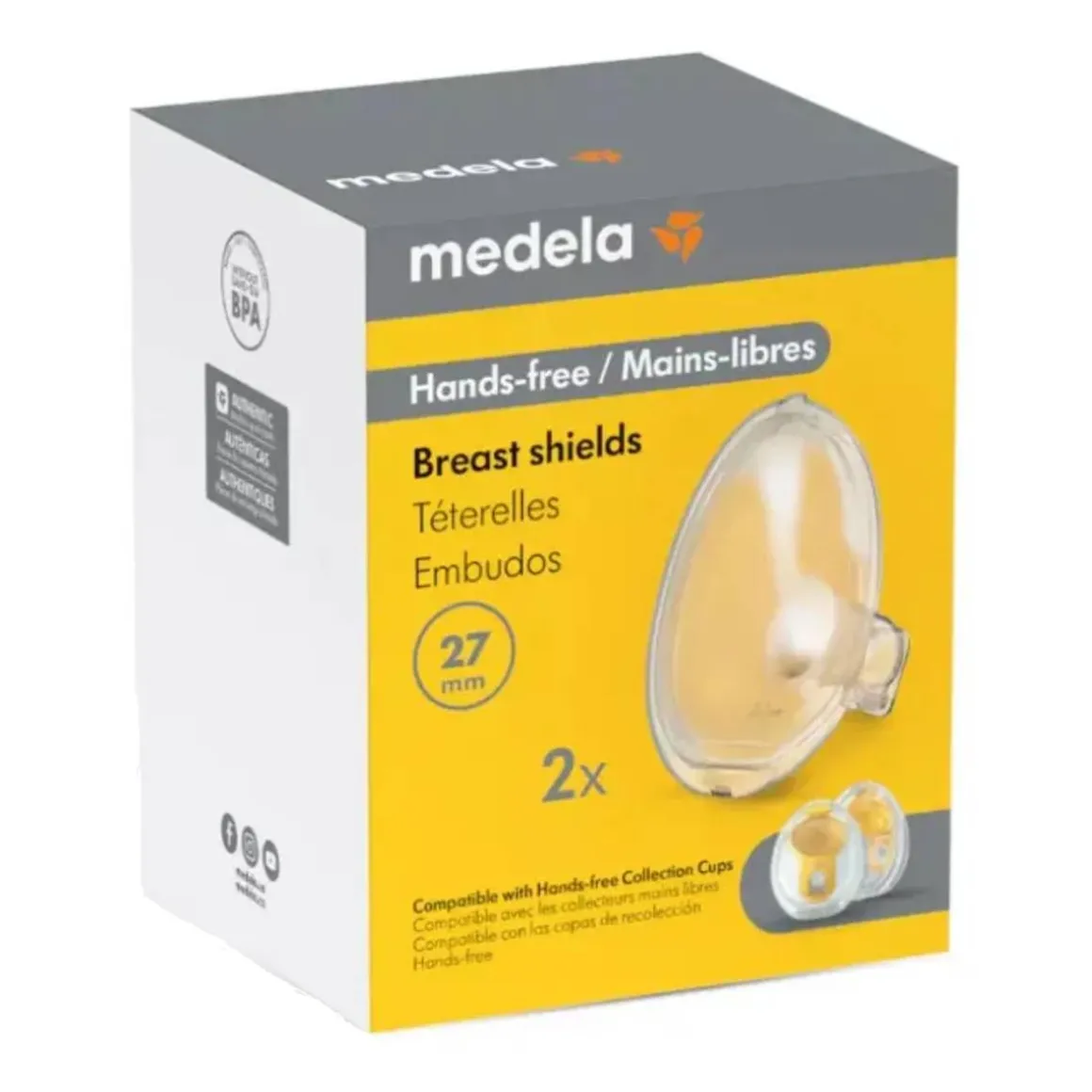 Medela - 2 Embudos de Extracción de Leche Manos Libres 27 mm