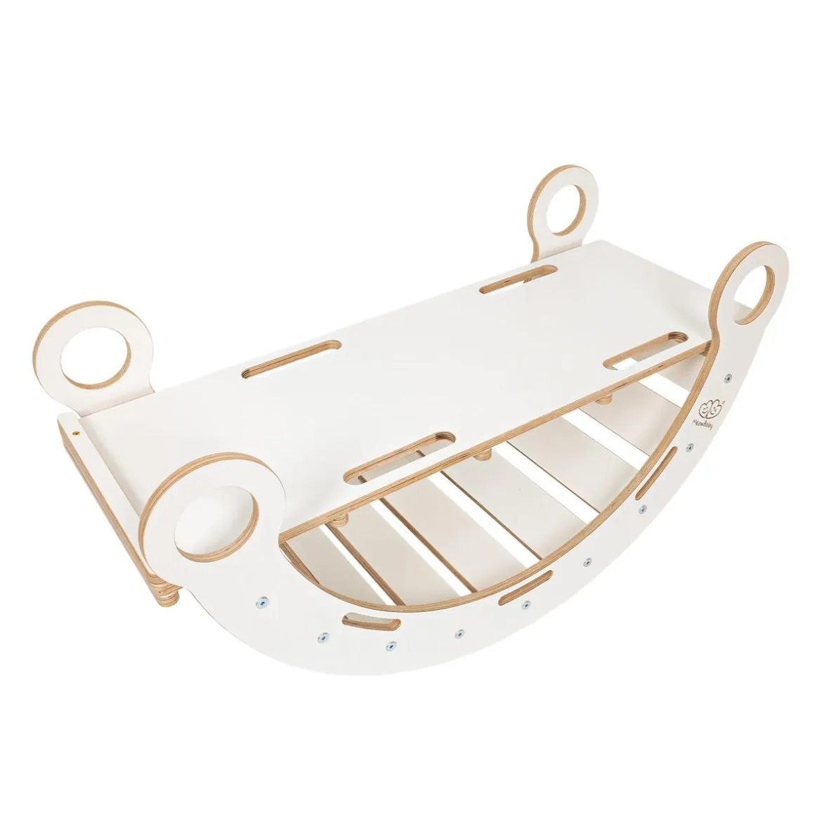 MeowBaby - Mecedora Infantil Blanca con Tobogán y Cojín Beige “Medium Dream Rocker White Wood”