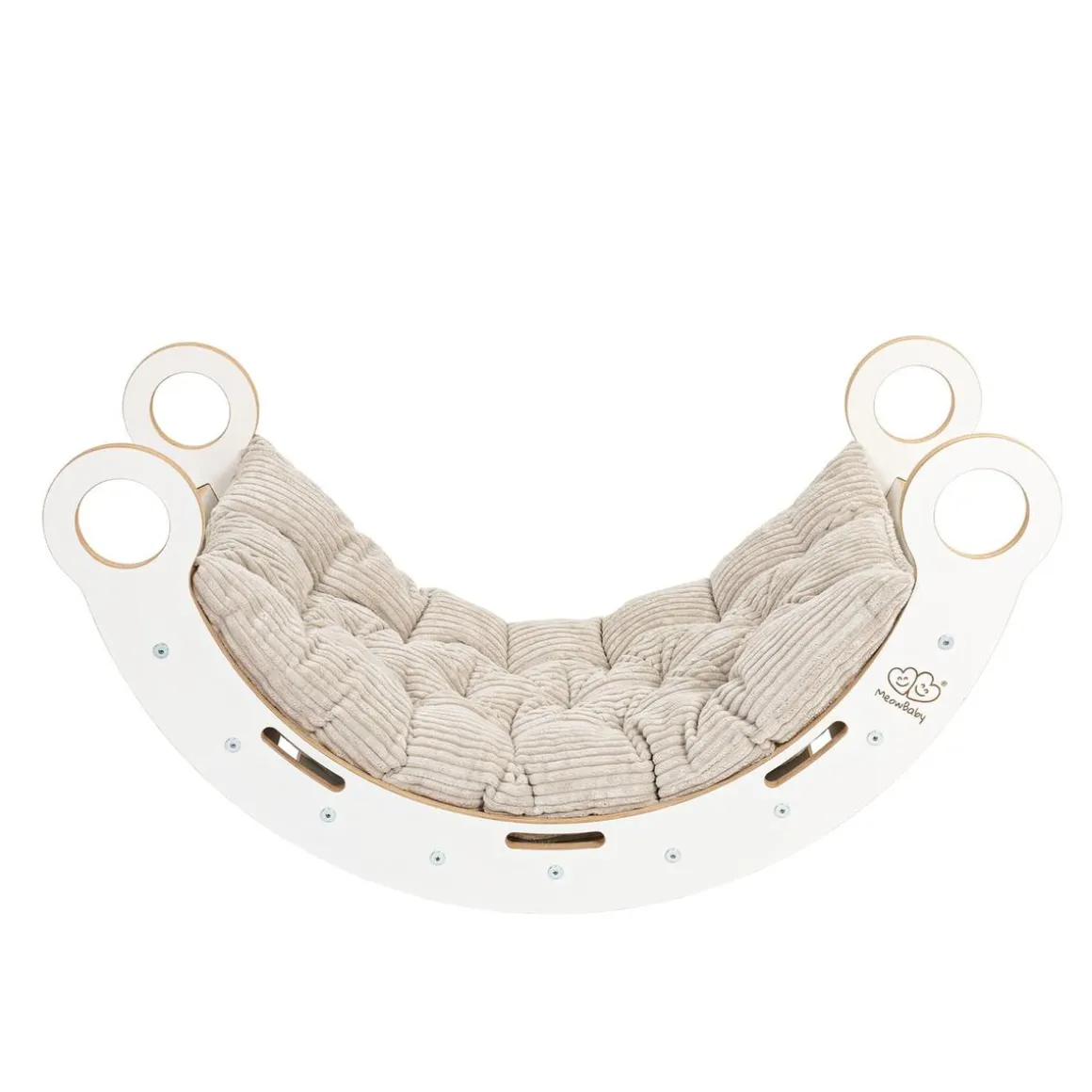 MeowBaby - Mecedora Infantil Blanca con Tobogán y Cojín Beige “Medium Dream Rocker White Wood”