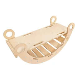 MeowBaby - Mecedora Infantil de Madera Natural con Tobogán y Cojín Beige “Medium Dream Rocker Classic”