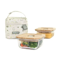 Miniland - Pack to Go 2 Recipientes de Vidrio y Funda - EcoSquare