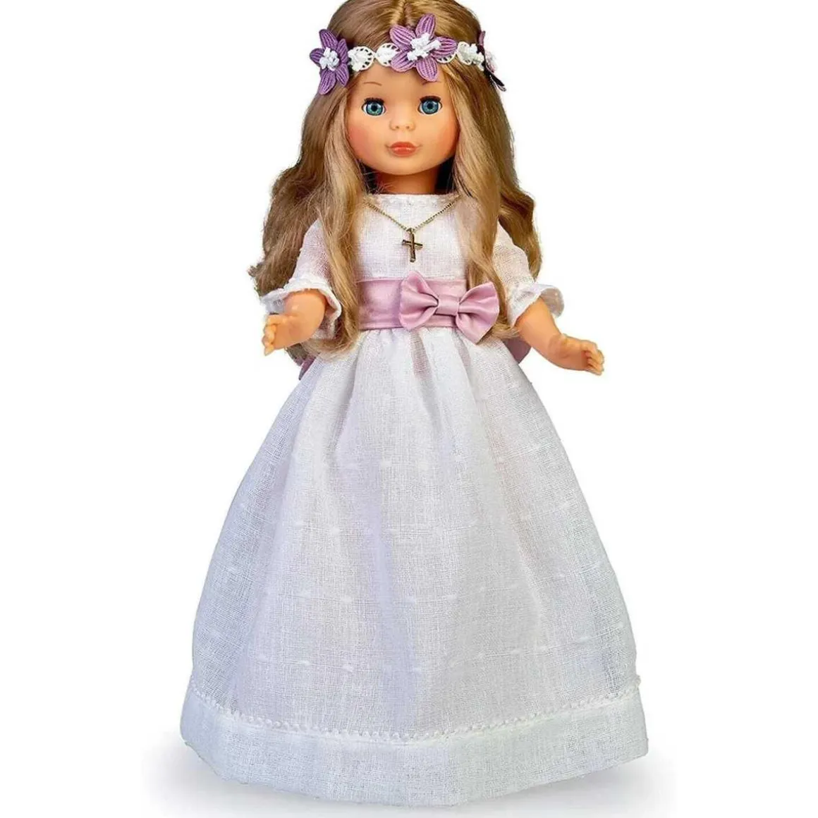 Nancy - Muñeca de colección para Primera Comunión con vestido blanco y corona de flores, rubia, Reedición 2023