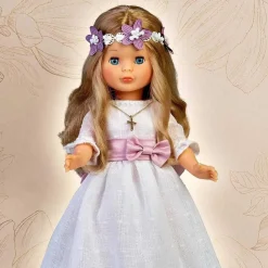Nancy - Muñeca de colección para Primera Comunión con vestido blanco y corona de flores, rubia, Reedición 2023