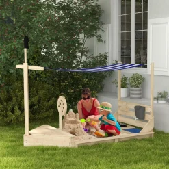 Outsunny - Arenero de madera Barco pirata