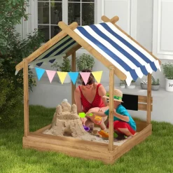 Outsunny - Arenero de madera Casita