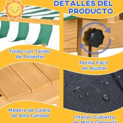 Outsunny - Arenero infantil de madera con toldo
