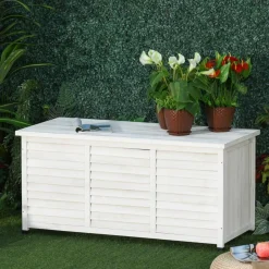 Outsunny - Baúl de jardín de madera Blanco