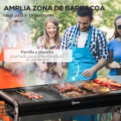 Outsunny - Barbacoa de carbón portatil con parrilla y plancha