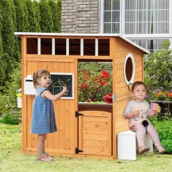 Outsunny - Casita de jardín de madera con banco y macetero