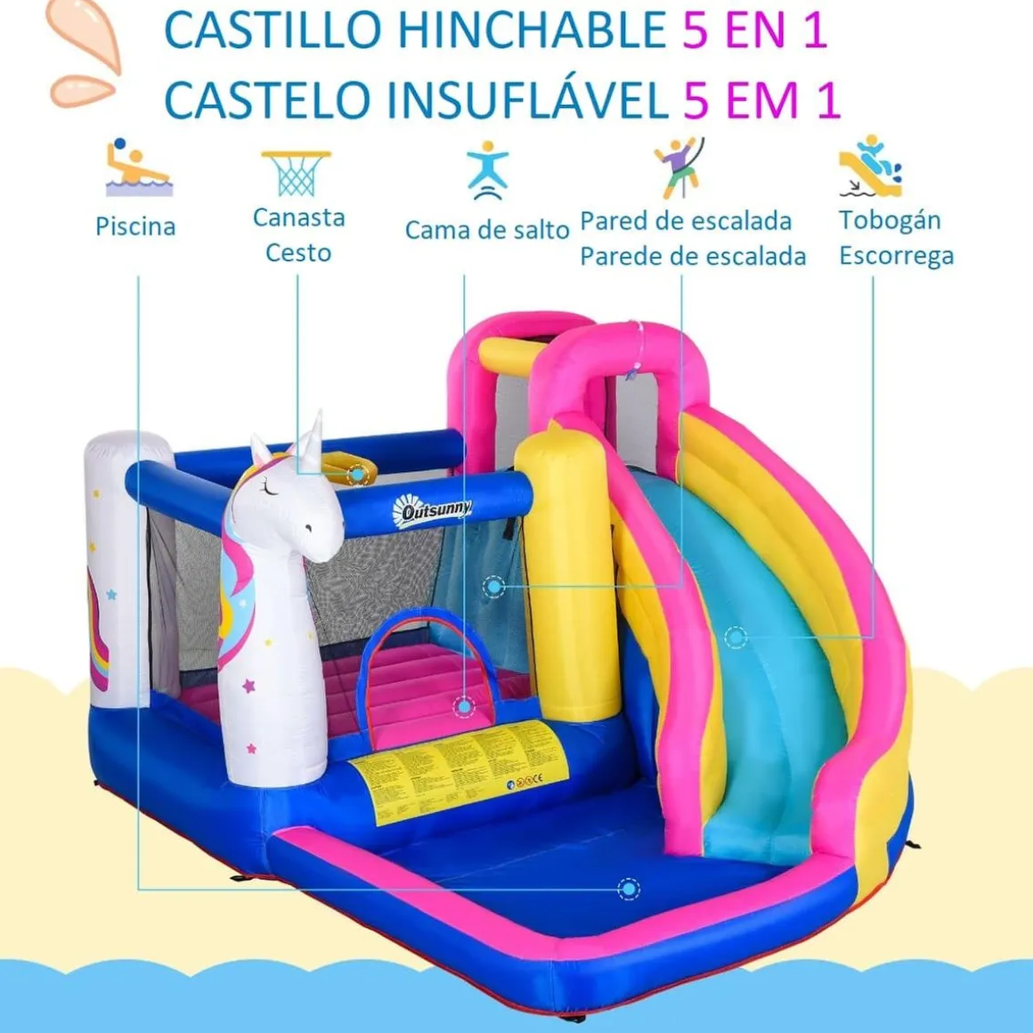 Outsunny - Castillo hinchable infantil 5 en 1