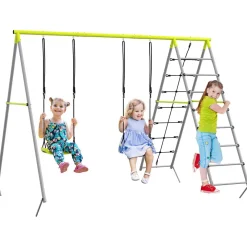 Outsunny - Conjunto 4 en 1 Columpios con Escalador