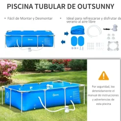 Outsunny - Piscina desmontable tubular de acero azul 2.100 l con depuradora