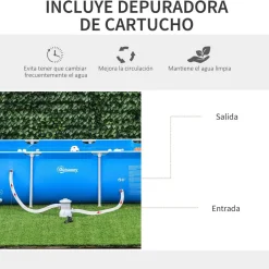 Outsunny - Piscina desmontable tubular de acero azul 2.100 l con depuradora
