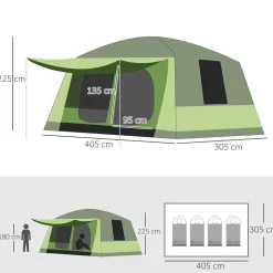 Outsunny - Tienda de campaña familiar 405x305x225 cm Verde