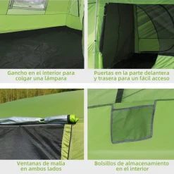 Outsunny - Tienda de campaña familiar 405x305x225 cm Verde