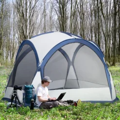 Outsunny - Tienda de camping con mosquiteras 350x350x230 cm Blanco y Azul