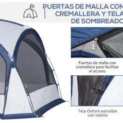 Outsunny - Tienda de camping con mosquiteras 350x350x230 cm Blanco y Azul