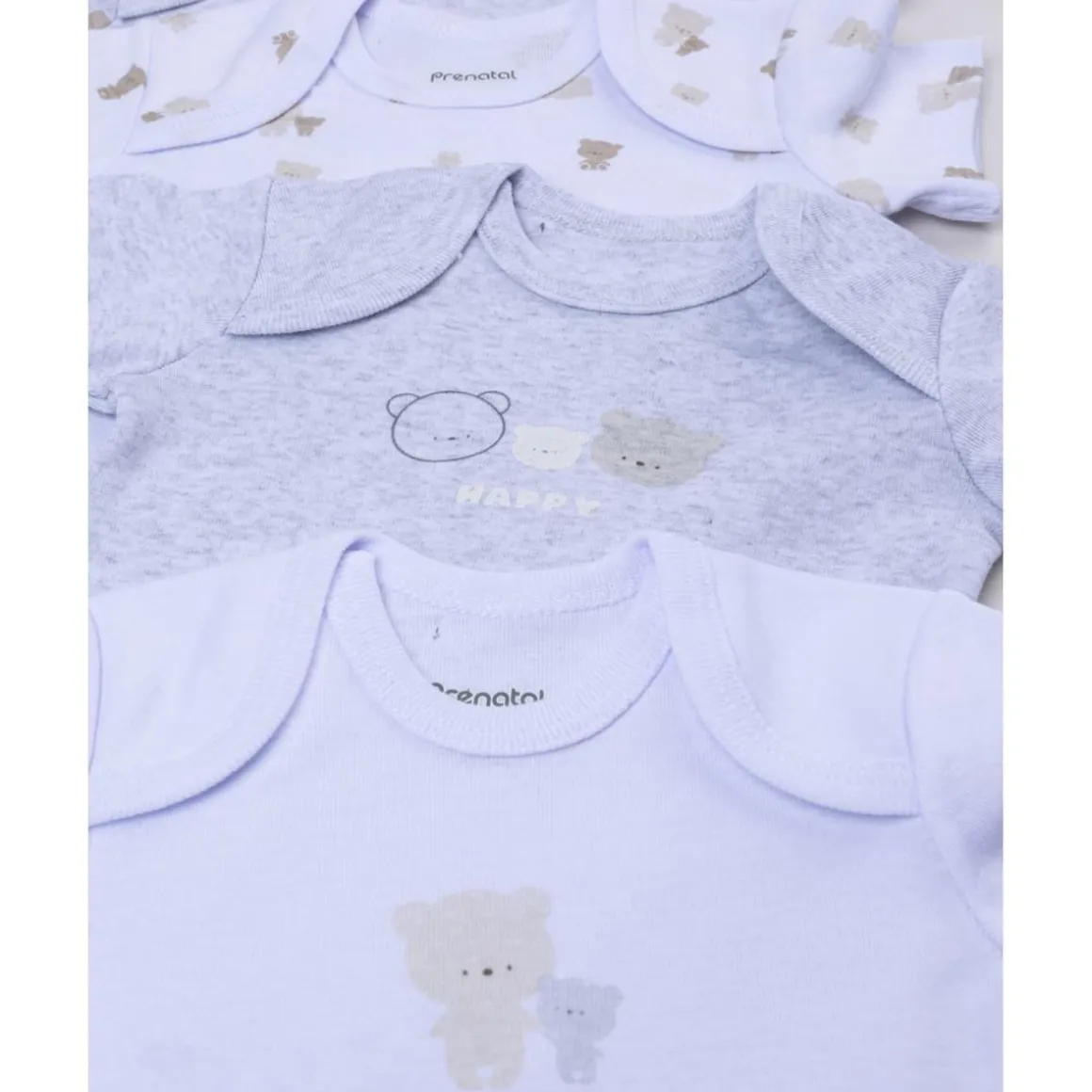 Pack 5 bodies de manga corta en gris y blanco para bebé