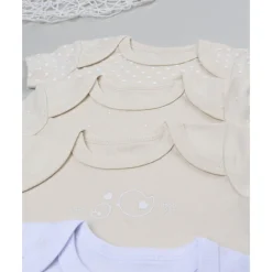 Pack 5 bodies de manga corta para niña en beige y blanco