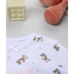 Pack 2 bodies de manga larga niña rosa y blanco con ositos