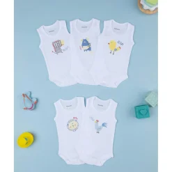 Pack 5 bodys blancos con estampado de animalitos