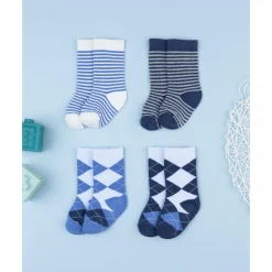 Pack 4 calcetines altos niño azul con fantasía