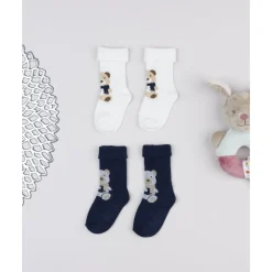 Pack 2 calcetines niño blanco/azul ositos
