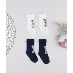 Pack 2 calcetines niño blanco/azul ositos
