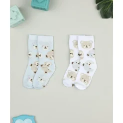 Pack 2 calcetines para niño blanco/gris con ositos