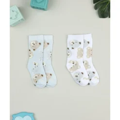 Pack 2 calcetines para niño blanco/gris con ositos