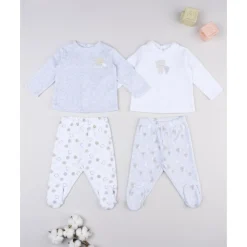 Pack 2 conjuntos de bebé en terciopelo blanco y gris