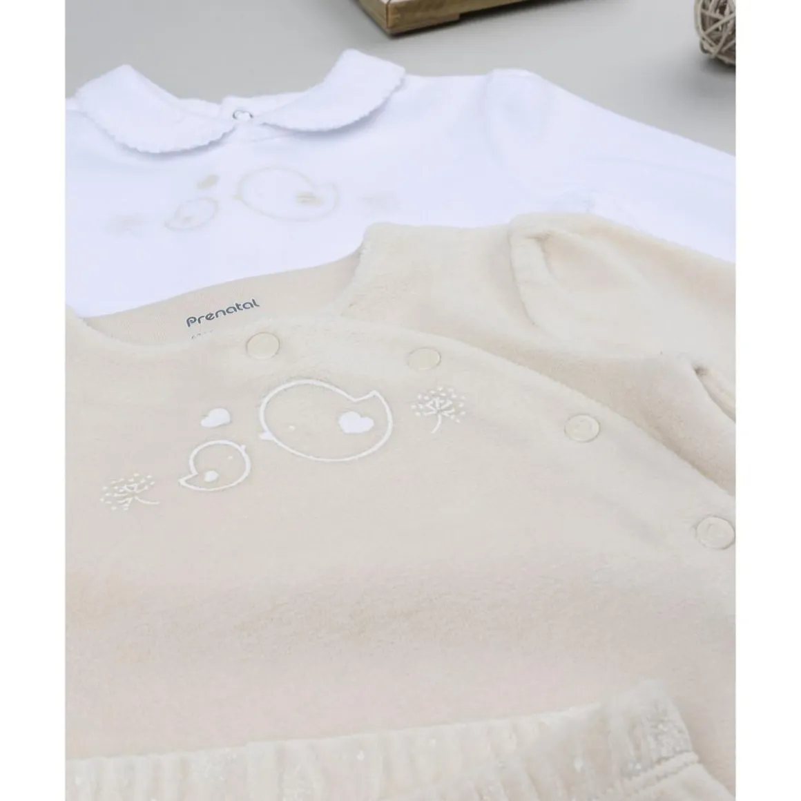 Pack 2 conjuntos de niña en terciopelo blanco y beige