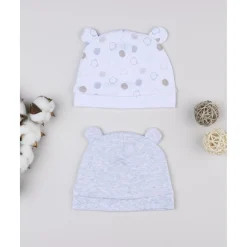 Pack 2 gorros de recién nacido en crema y gris con orejitas