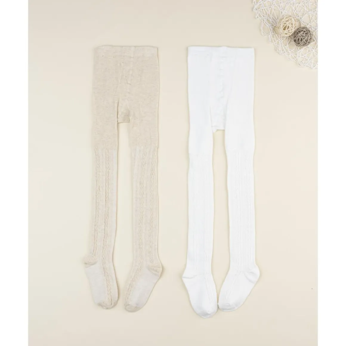 Pack 2 leotardos de niña beige y blanco