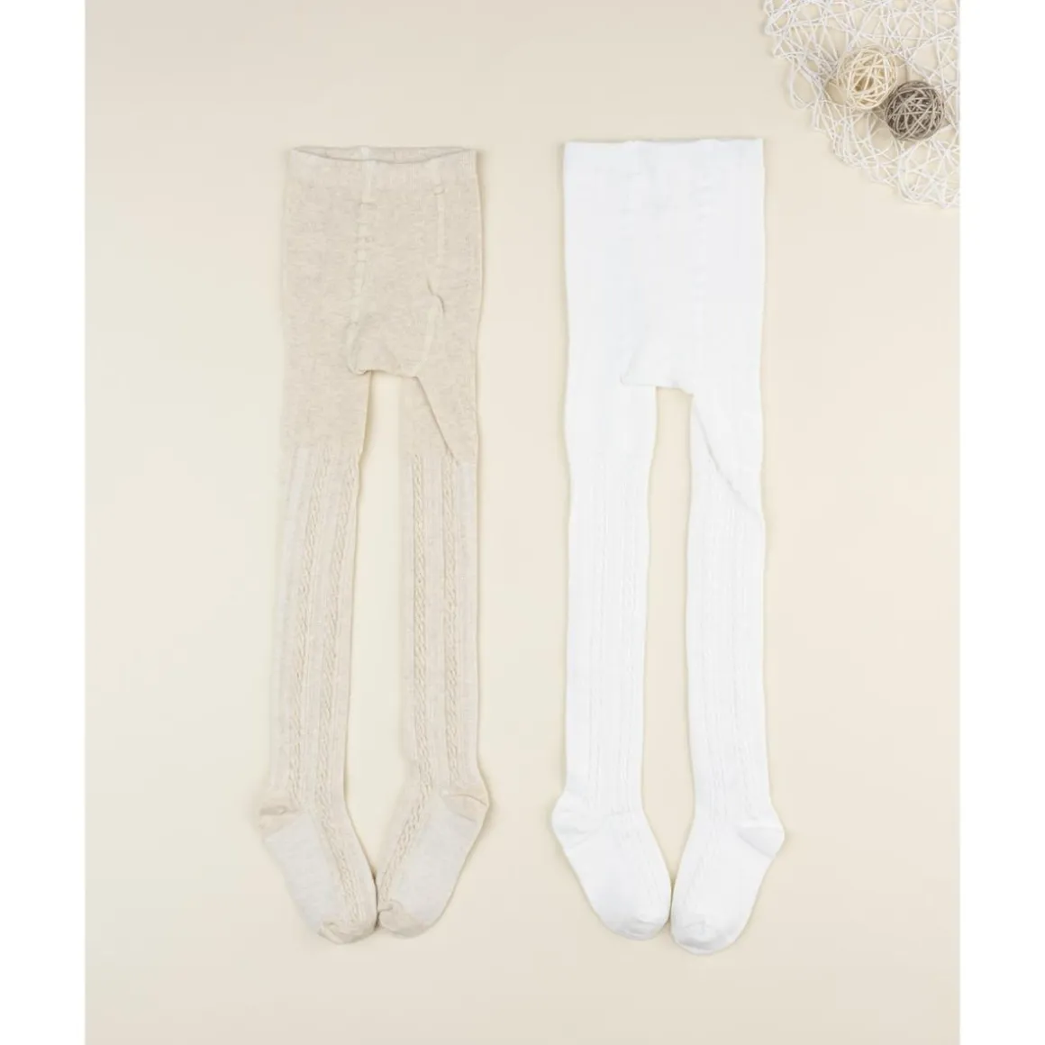 Pack 2 leotardos de niña beige y blanco